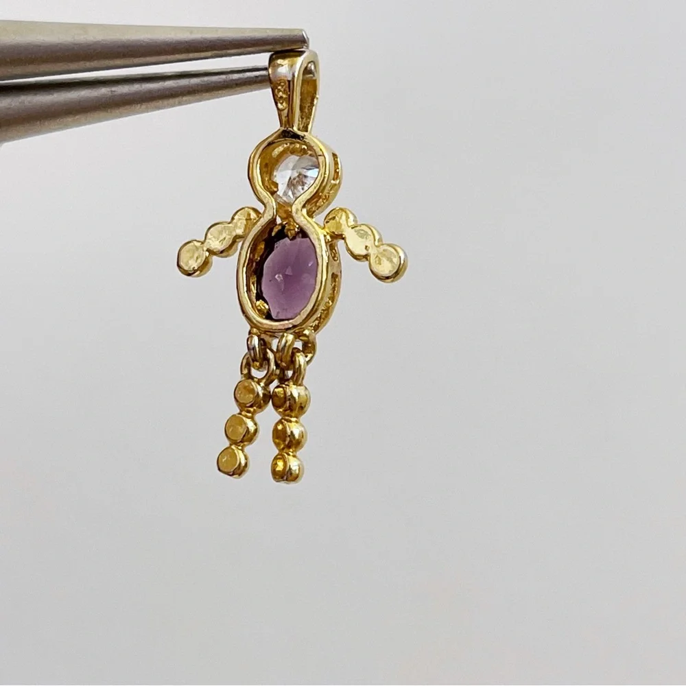 925 Sterling Faux Diamond Faux Amethyst Girl Birthstone Pendant 1.25” - Picture 9 of 9